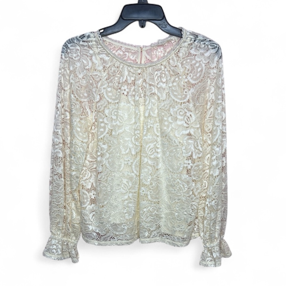 Lily Star Cream Lace Long Sleeve Blouse W/Cami. Size S